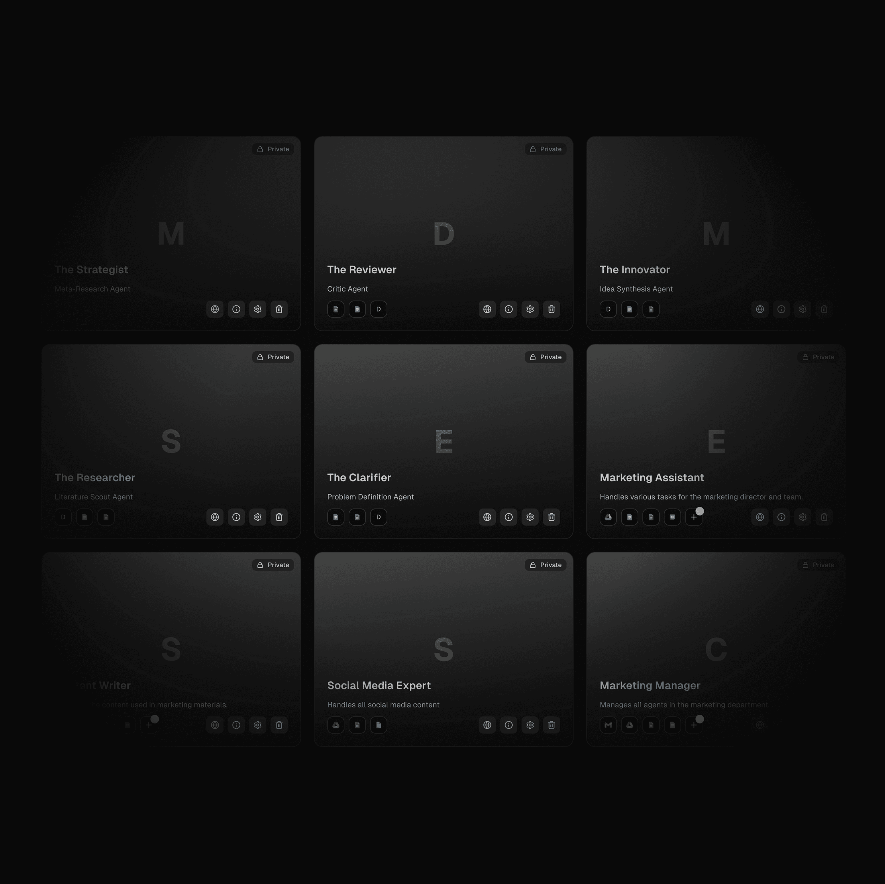 Analytics dashboard showing AI agent performance metrics